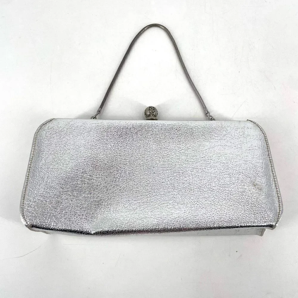 Vintage‎ Rulo Creations Women's Shimmer Clutch Handbag Evening Bag Silver Small